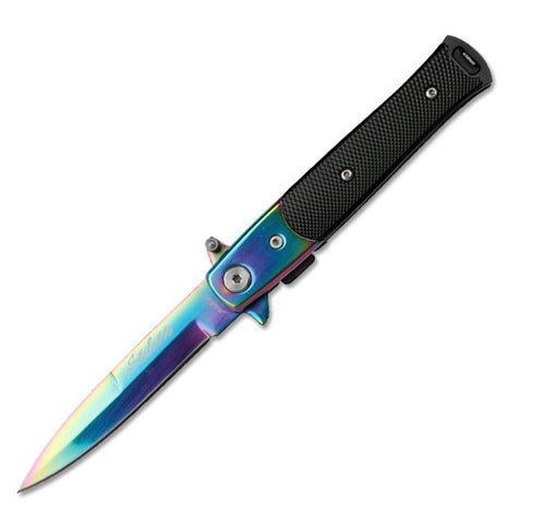 Black Handle Stilleto w/Rainbow Blade